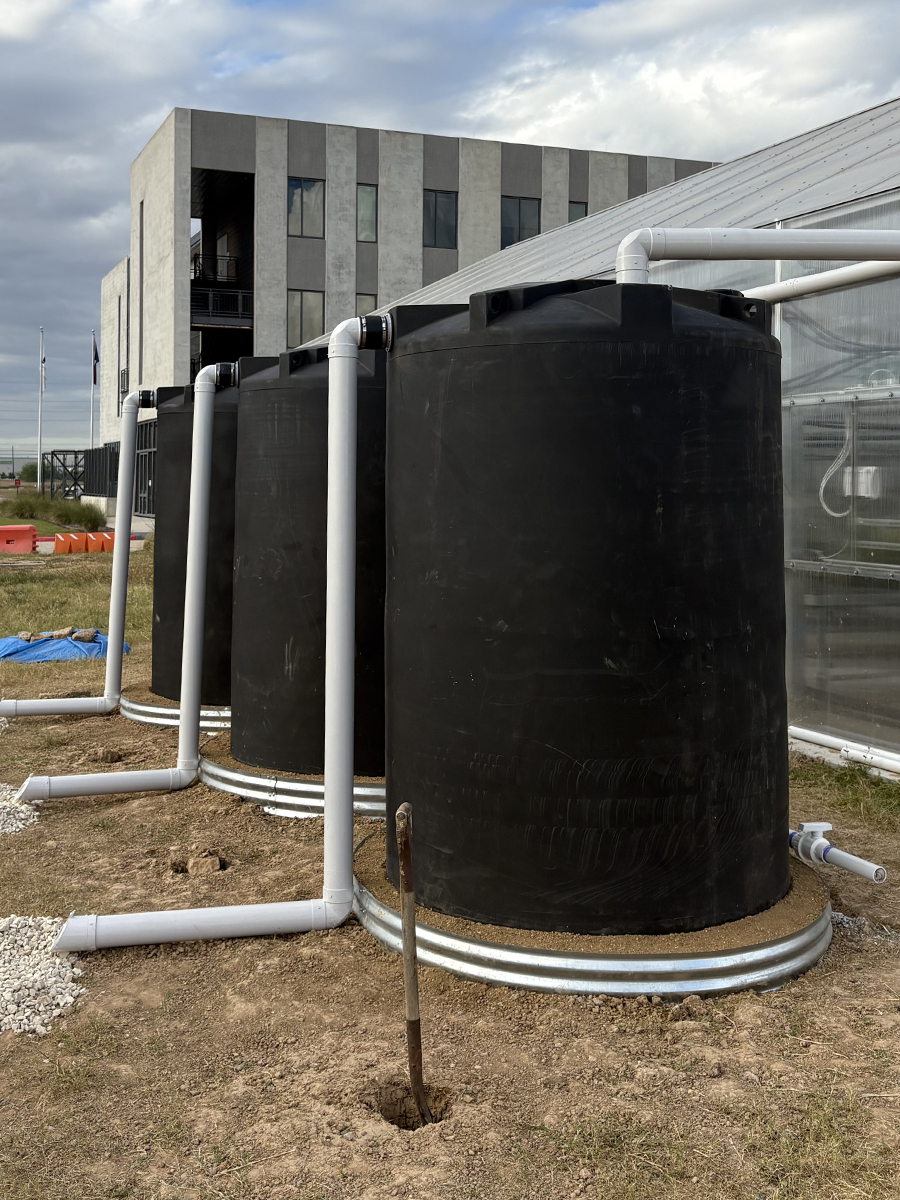 Cylindrical rainwater collection tanks