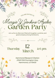 Margie Jenkins Azalea Garden Party will be on March 12 Margie Jenkins Azalea Garden Party will be on March 12