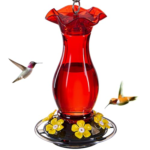 Jealoeur Hummingbird Feeder for Outdoors Hanging, 18 Oz Humming Birds Feeders With 6 Bee Guard Feeding Ports &amp; Built-In Ant Moat, Easy to Clean, Durable Outdoor Garden Decor (red 1 Pack-C)