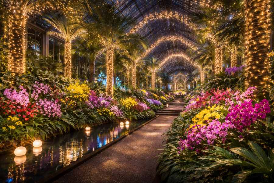 Escape the Winter Chill at Longwood Gardens with Spectacular Flower Displays and Dazzling Lights Longwood gardens