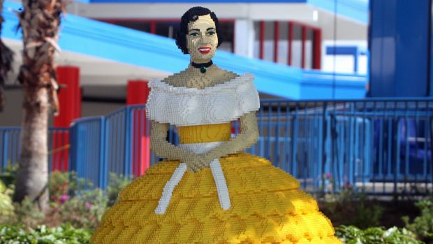 A Lego Belle sculpture, in the tradition of the Cypress Garden Southern Belles, is featured during a media preview of part of the Legoland park, set to open in mid-October in Winter Haven, Florida, September 28, 2011. (Joe Burbank/Orlando Sentinel/MCT) ORG XMIT: 1112292