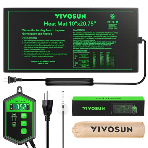 Vivosun 10"x 20.75" Seedling Heat Mat and Digital Thermostat Combo Set, Ul &amp; Met-Certified Warm Hydroponic Heating Pad for Germination, Indoor Gardening, Greenhouse