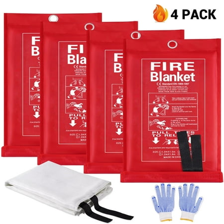Lanney Fire Blanket Emergency for Home, 4 Pack 40 X 40 Inch Fiberglass Fire Blanket Fire Blankets Retardant for House, School, Grill, Warehouse, Car