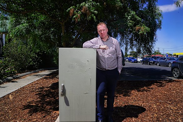 Josh Gilligan, Wyndham mayor, stands in a small council-owned garden bed that has been assessed as subject to more than $70,000 in land tax between 2021 and 2023. 