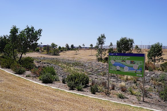 A drainage channel in a new housing estate in Truganina is one taxed property Wyndham is disputing. 