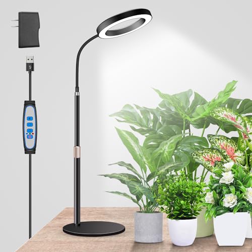 Garpsen Grow Lights for Indoor Plants, 80 Leds Full Spectrum Desk Plant Light With Timer for 6h/12h/16h, 5 Dimmable Levels &amp; Flexible Gooseneck 6000k Grow Lamp With Base, Height Adjustable 16.5-24.5"