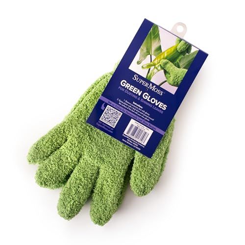 Supermoss (01710) Microfiber Dusting Gloves for Plants &ndash; Gentle Leaf Shine &amp; Cleaner for Houseplants, Reusable Indoor Plant Care Accessories, Durable and Washable Dusting Mitts, Universal Fit, Green