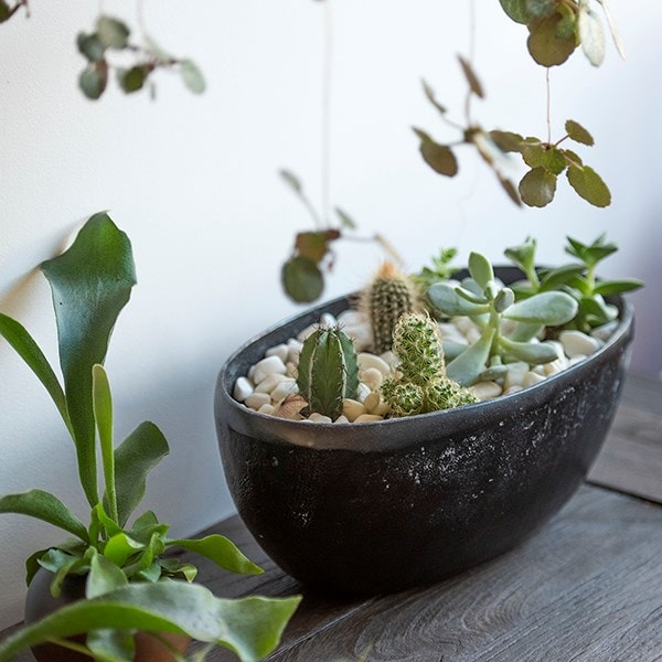 Rough Cast Oval Aluminium Bowl - Charcoal Black