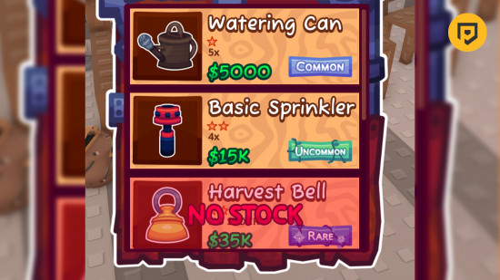 Garden Horizons gears: An image of some gears in Molly's gear shop in Roblox.