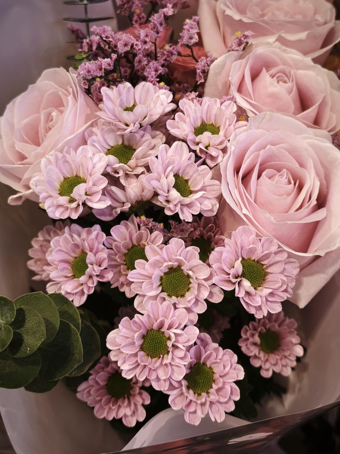 Pretty pink bouquet in a supermarket