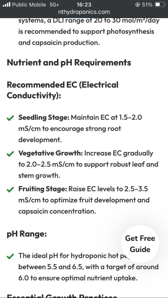 EC for indoor hot peppers at different stages