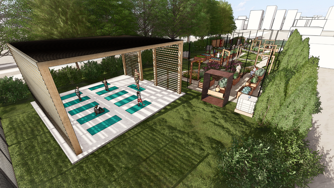 Rendering, yoga pavilion Rendering, yoga pavilion