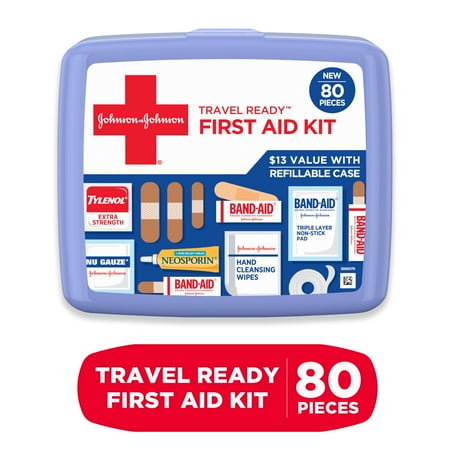 Johnson & Johnson Travel Ready Portable Emergency First Aid Kit, 80 Pc