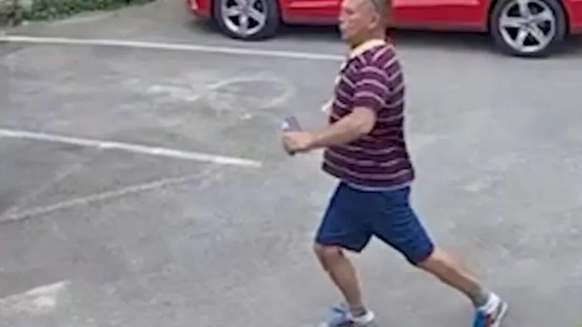 Shocking moment drunk driver staggers across pub garden