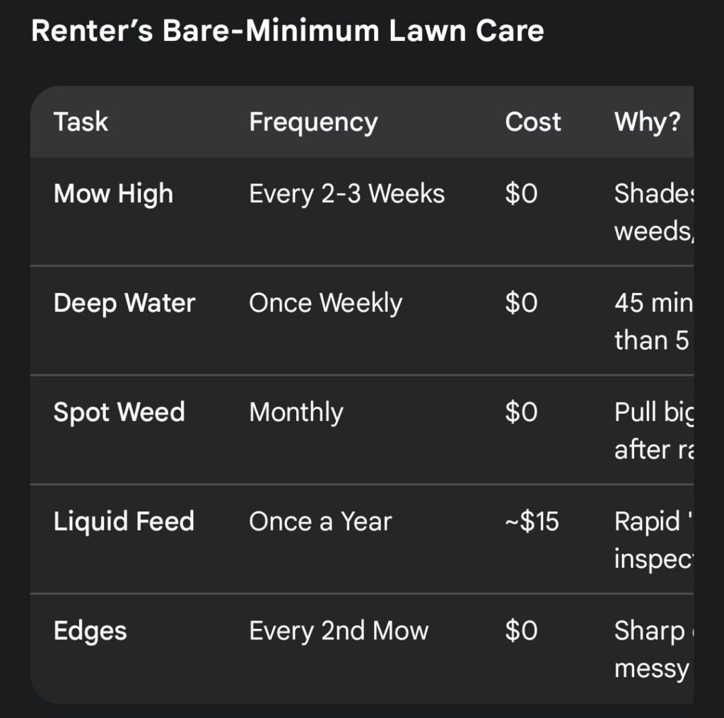 Lowest cost "bare-minimum" lawn care for a rental in Melbourne, Australia
