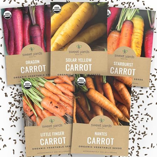 Organic Carrot Seeds Variety Pack - 5 Individual Packs - 2026 Season - Nantes, Little Finger, Dragon, Solar Yellow and More! for Indoor &amp; Outdoor Planting (non-Gmo, Certified Organic)