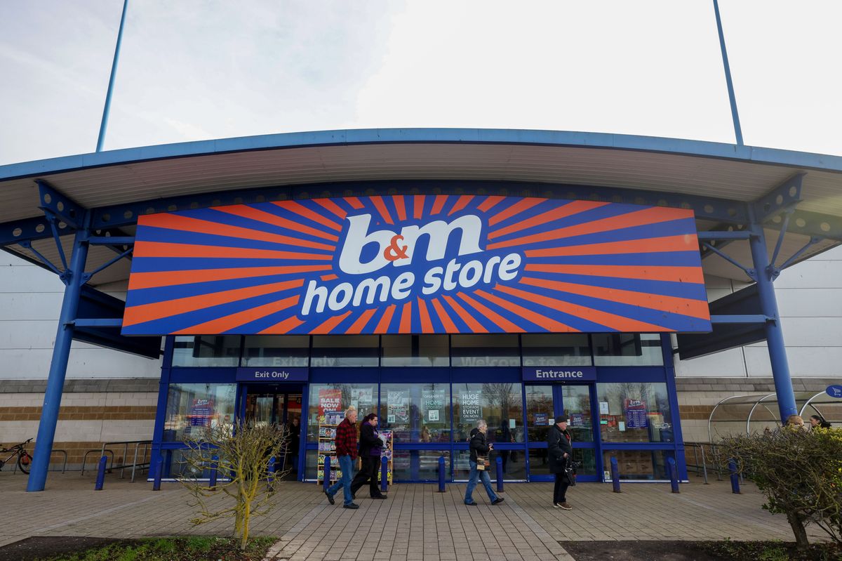 Customers exit a B&M Bargains store