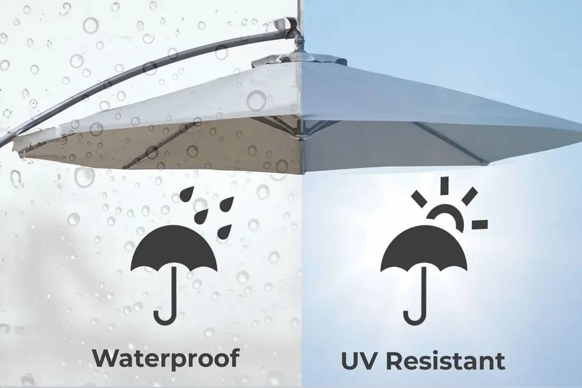 The parasol is waterproof and UV resistant
