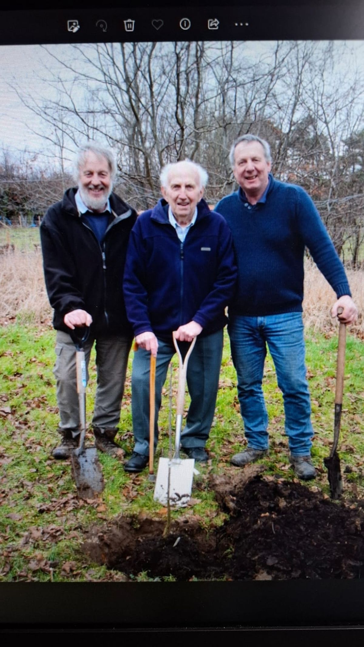 L-R: Robert Jameson, Andrew Jameson snr, Andrew Jameson jnr. The trio are planting an oak tree in the Howick Hall arboretum from an acorn collected on a field trip to Russia