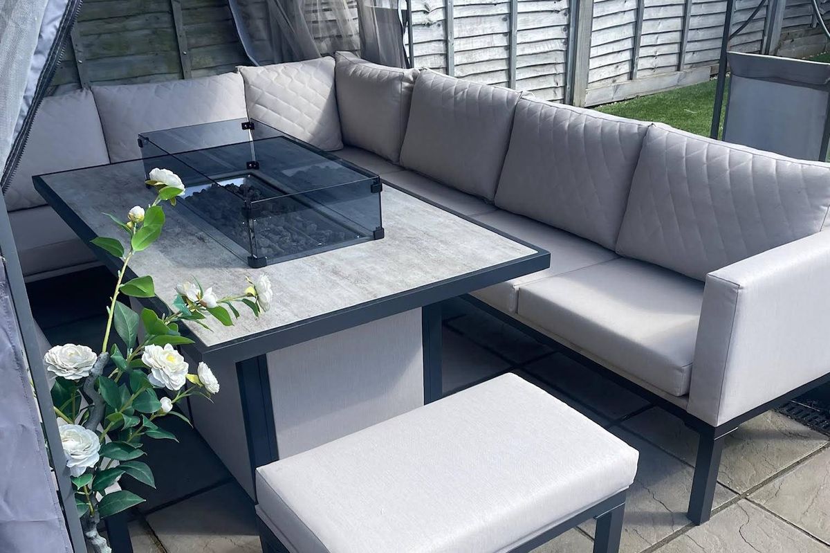 The Wowcher set has decent table space despite its statement fire pit design