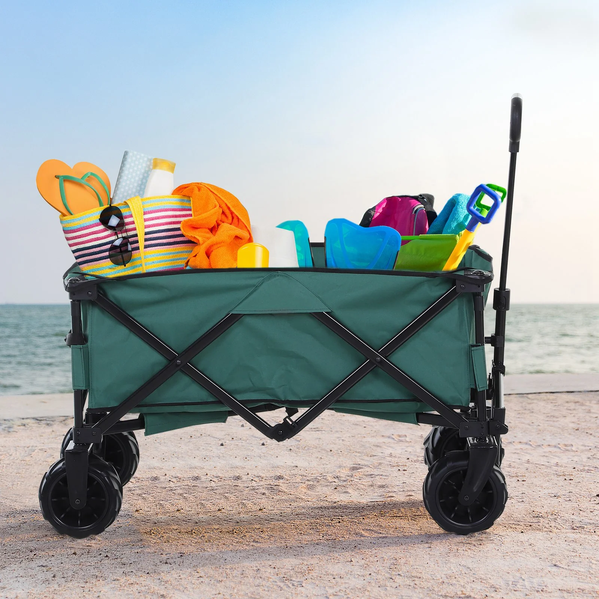 Outsunny Outdoor Pull Along Folding Garden Trolley For Beach Camping