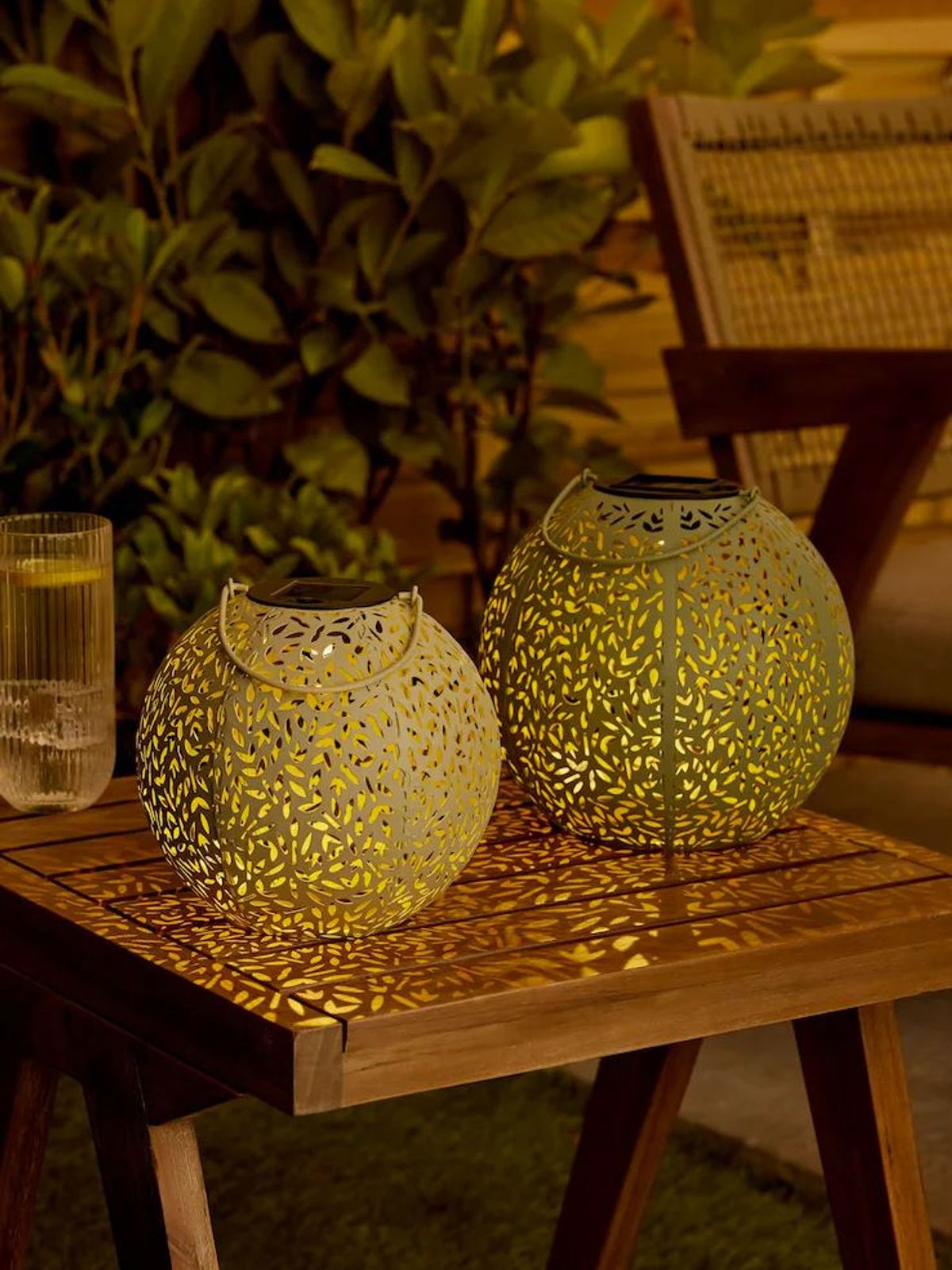 Sage Green Set of 2 Solar Filigree Lanterns