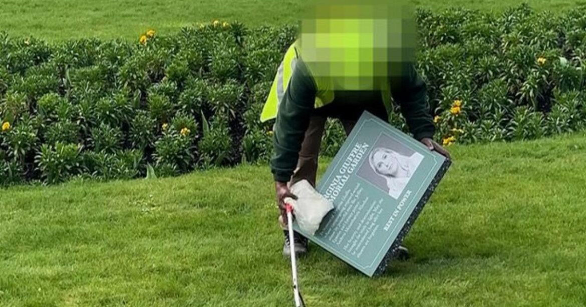Watch: Moment 'gardener' removes Virginia Giuffre memorial plaque outside Buckingham Palace
