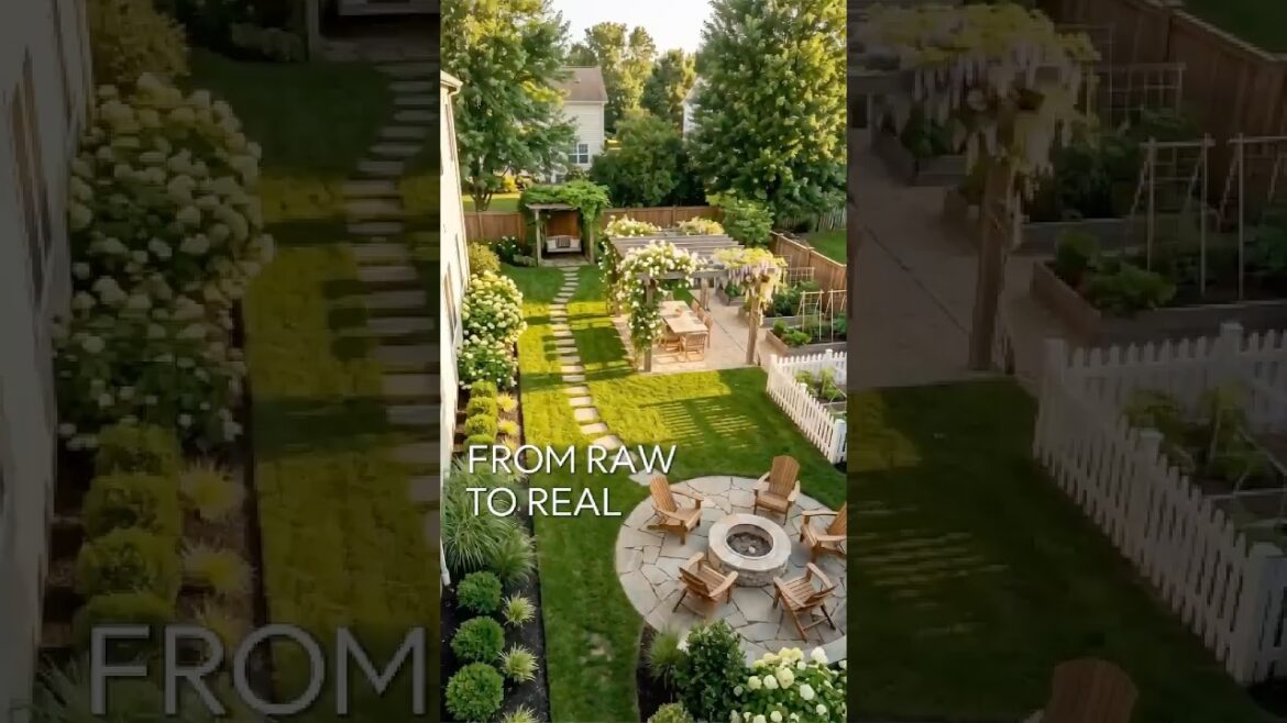 Backyard Garden Makeover Time-Lapse: Pergola Dining + Fire Pit Patio + Raised Beds  #backyard