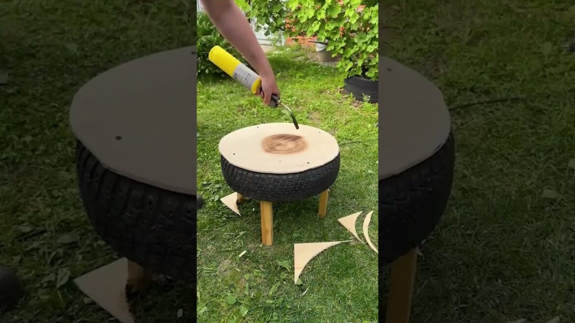 Turning old tires into garden furniture! 🌿🪑 #asmr #upcycle