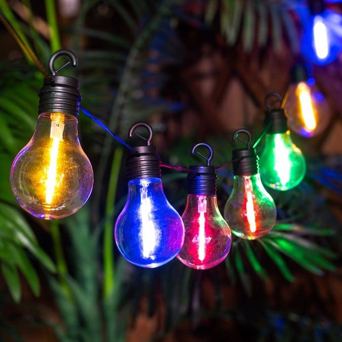 The bulb-shaped lights have an interesting effect in gardens