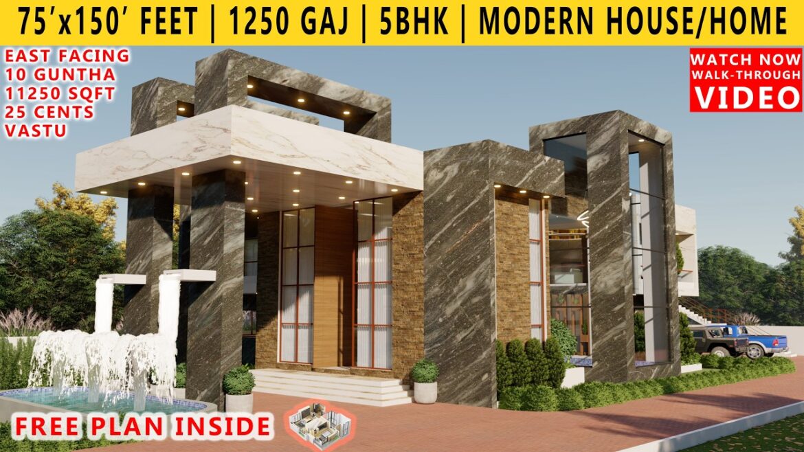 75'x150' FEET HOUSE DESIGN & PLAN | 5BHK FARMHOUSE  | 1250GAJ | 11250SQFT | 25CENT | 10GUNTHA DUPLEX