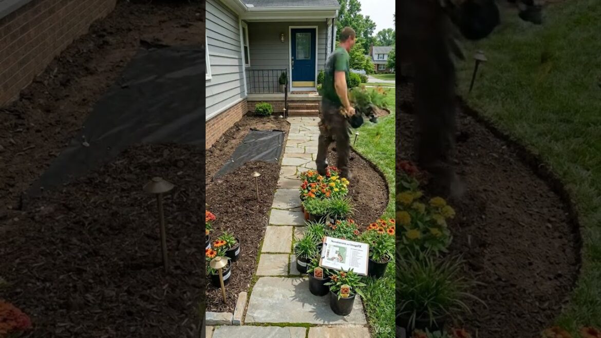 They Turned BORING Front Walkway Into a LUSH FLOWER BORDER…🌸😳 #beforeandafter #frontyardgardenupdate