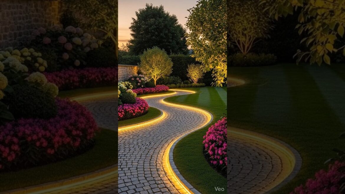 Beautiful LED Garden Pathway 🌟 | Modern Backyard Landscape Design #backyarddesign #brickx