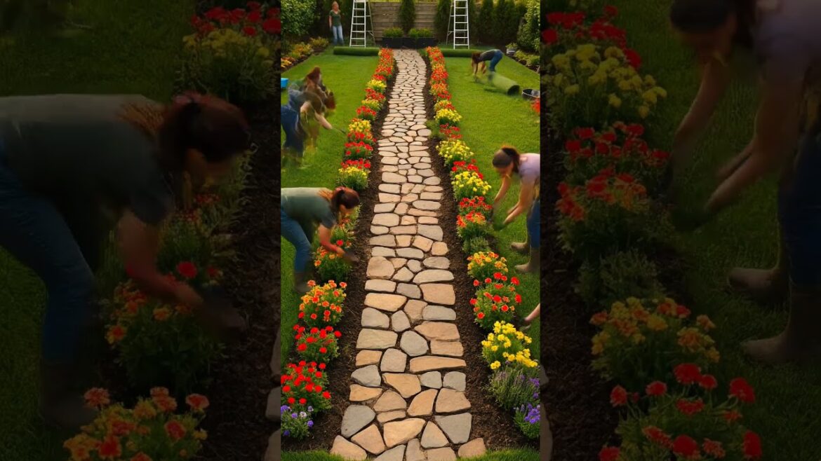 timelapse of messy backyard transforming into cozy garden retreat with fire pit corner.