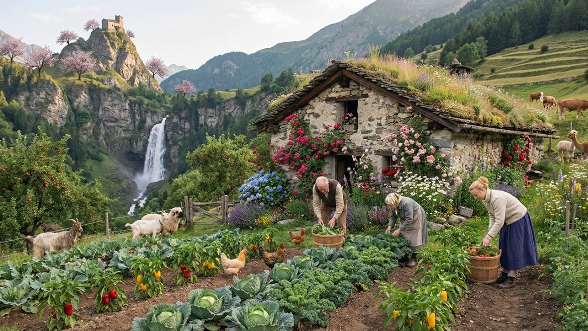 A peaceful countryside - Harvesting fruits and vegetables , feeding animals, and simple farm life