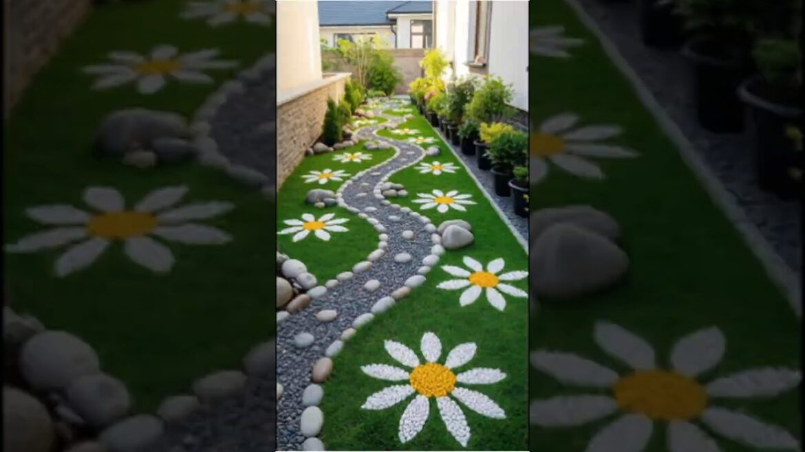 Creative Pebble Flower Garden Path | Small Backyard Landscaping Idea #gardeninspiration #backyard Creative Pebble Flower Garden Path | Small Backyard Landscaping Idea #gardeninspiration #backyard