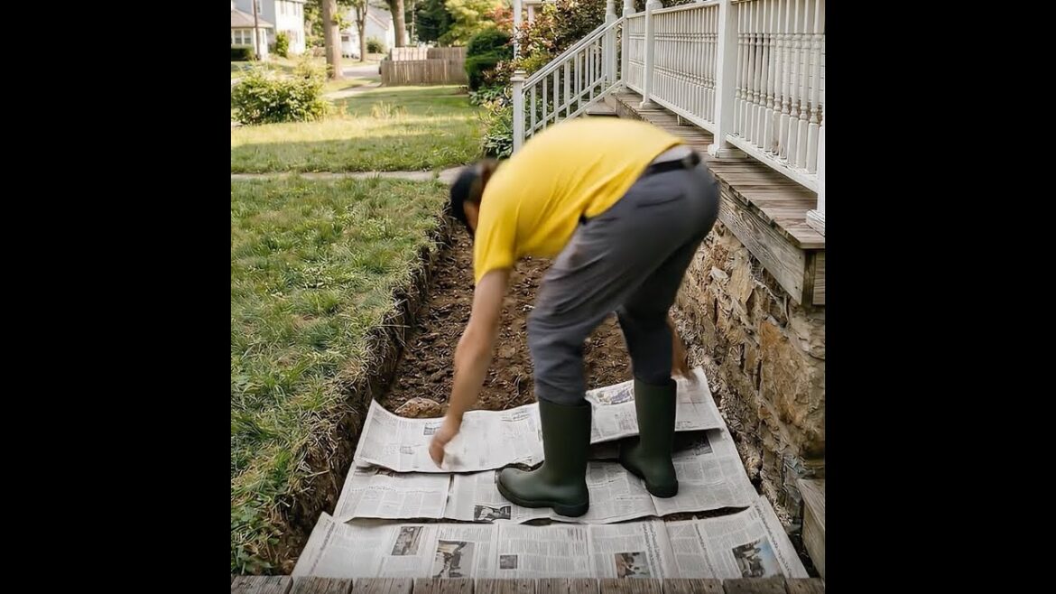 Planting flowers using newspaper bedding 🌸📰 #garden #diy