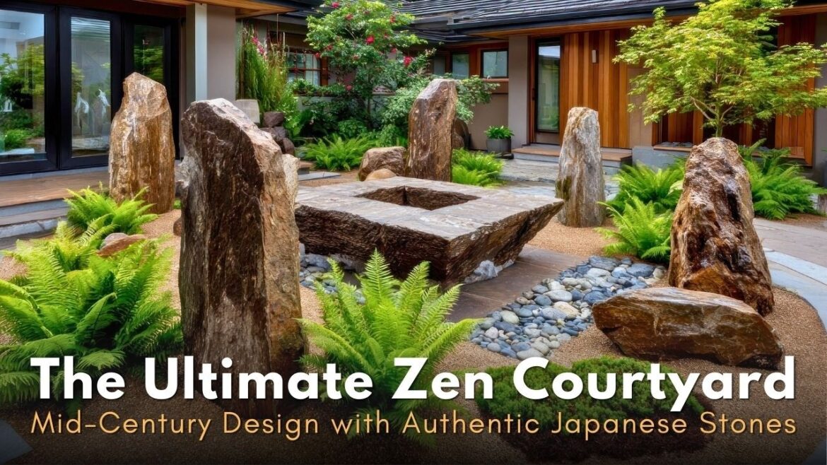 Mid Century Modern Courtyards Using Authentic Japanese Stone Placement and Ferns Mid Century Modern Courtyards Using Authentic Japanese Stone Placement and Ferns