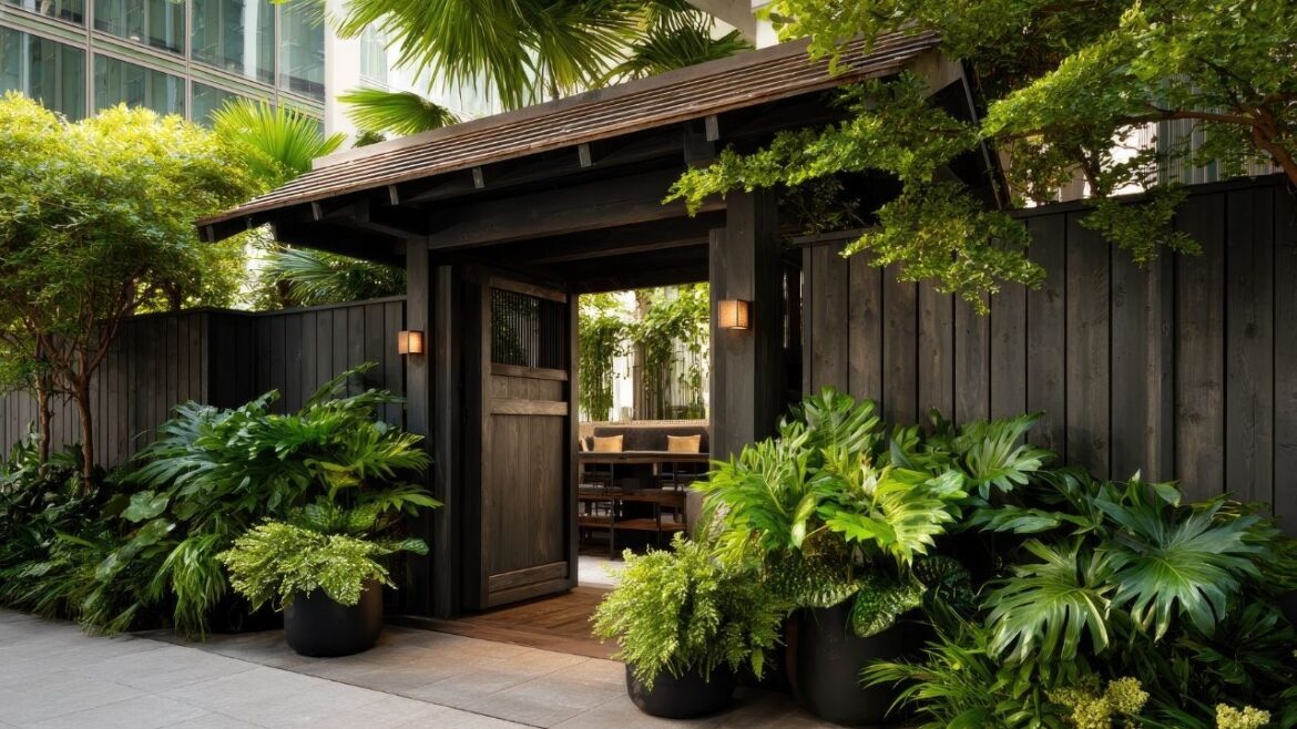 Secret Garden | Small Front Yard Fence, Rustic Tropical Patio & Japanese-Balinese Gate Ideas