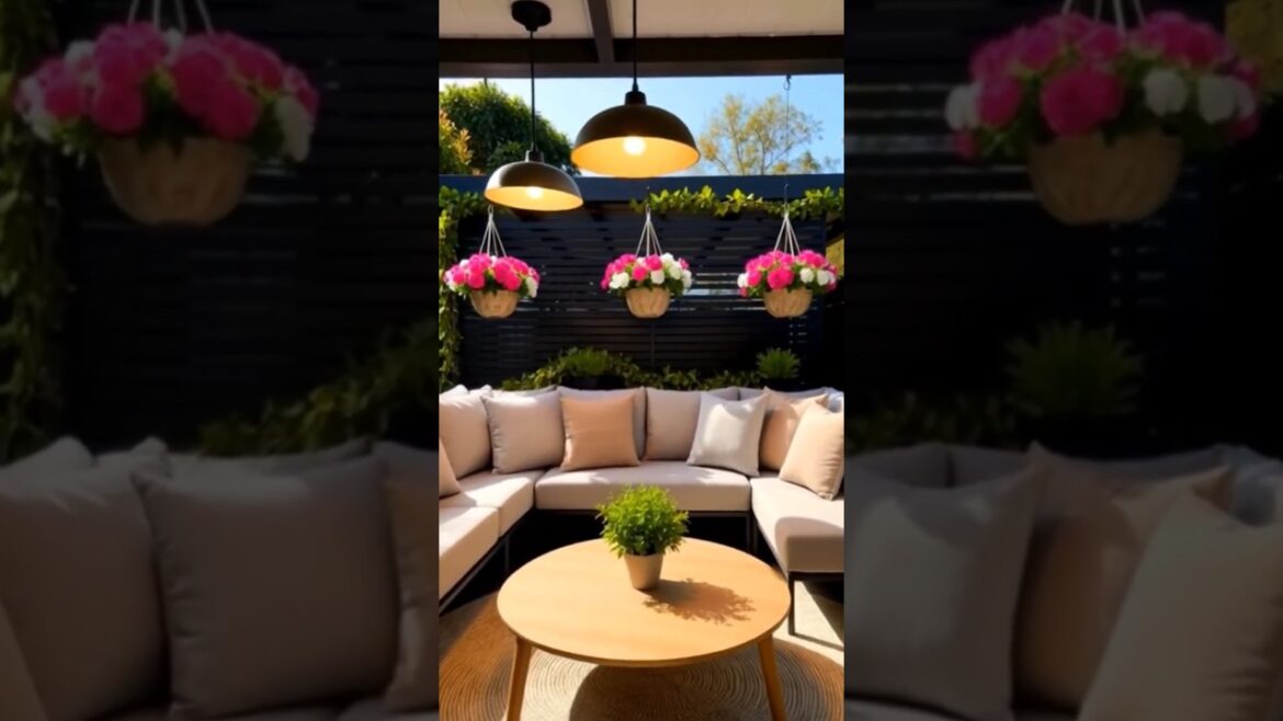 Modern Garden Pergola Lounge with Greenery Wall & Cozy Seating | Relaxing Outdoor Design Inspiration