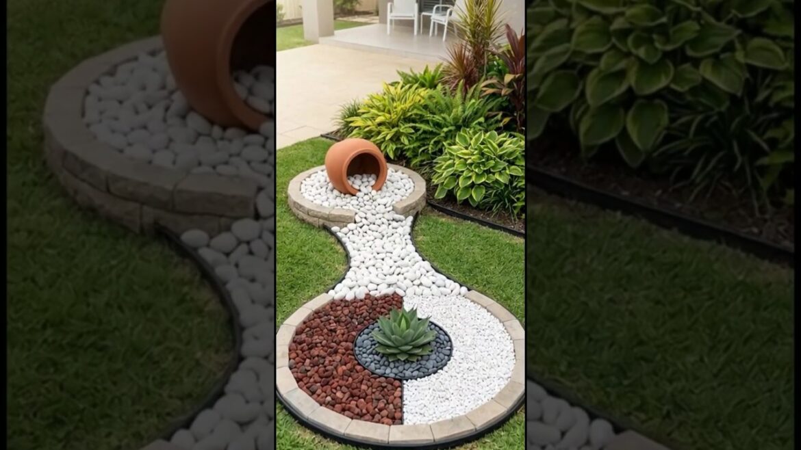 Beautiful Spilled Pot Garden Design | Creative Pebble & Stone Landscaping Idea Beautiful Spilled Pot Garden Design | Creative Pebble & Stone Landscaping Idea