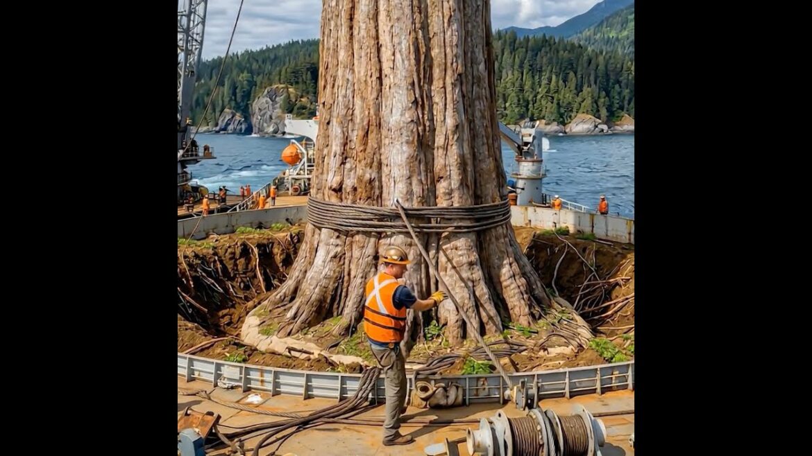 Transporting a giant tree across the water🌳 #tree #boat Transporting a giant tree across the water🌳 #tree #boat