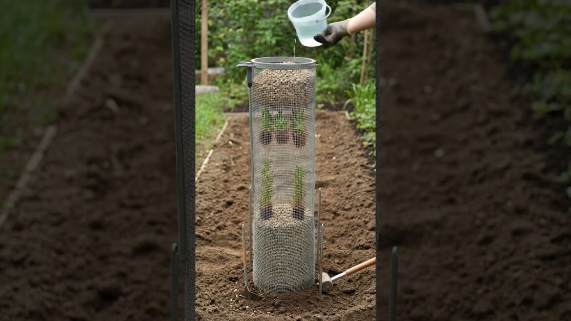 mushroom lantern tower build 🍄 vertical garden timelapse #shorts #gardening #diy