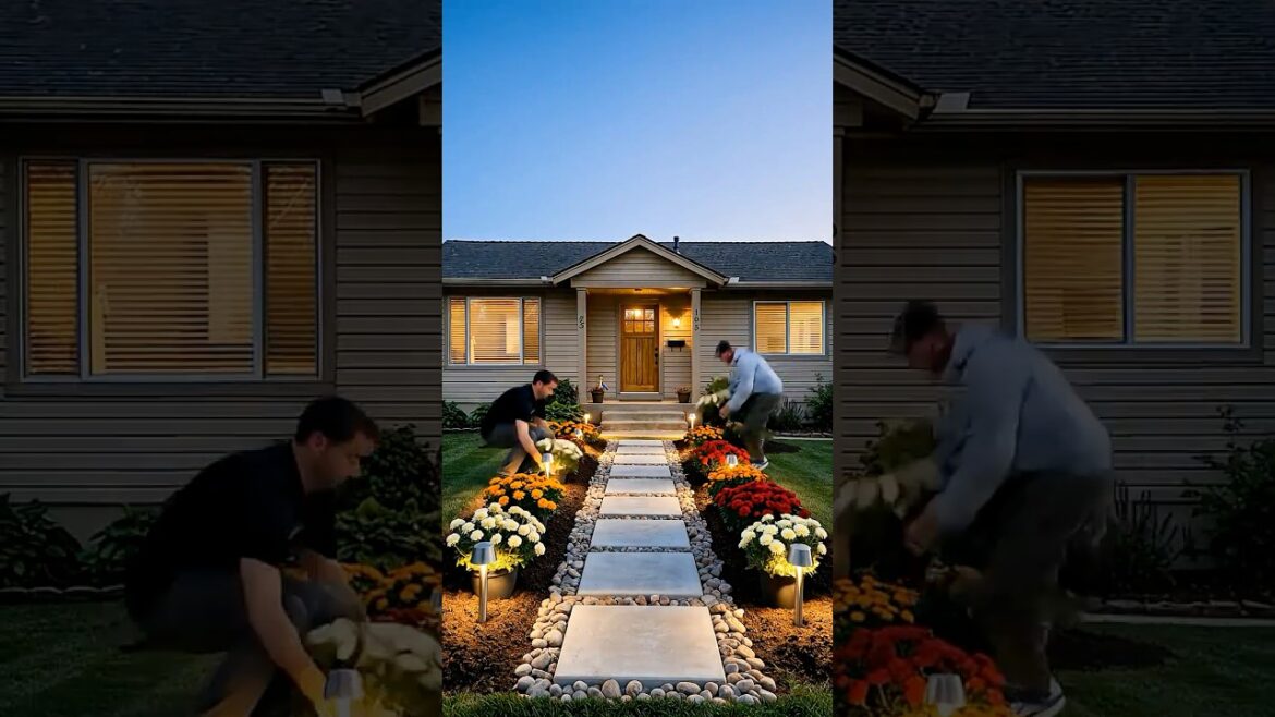 DIY Front Yard Walkway Makeover (Paver Path + River Rock Border + Solar Lights)