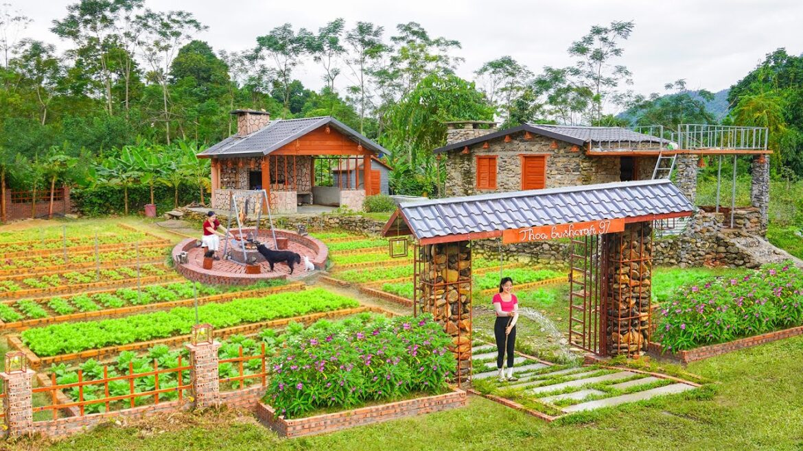 Full Video _38 Day Build Front Yard, Vegetable Beds, BBQ Grill, Beautiful Aquarium... Thoa Bushcraft