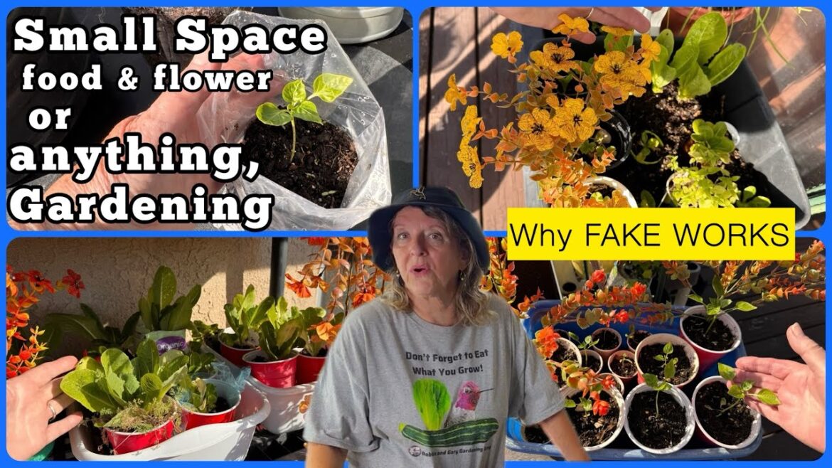 Fake Flowers Saves Lettuce & Pepper Seedlings, Container Gardening Small Space Balcony Terrace Deck Fake Flowers Saves Lettuce & Pepper Seedlings, Container Gardening Small Space Balcony Terrace Deck