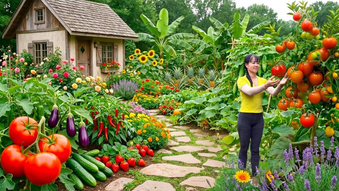 Peaceful Slow Living | Harvesting Organic Tomatoes & Vegetables in a Small Garden