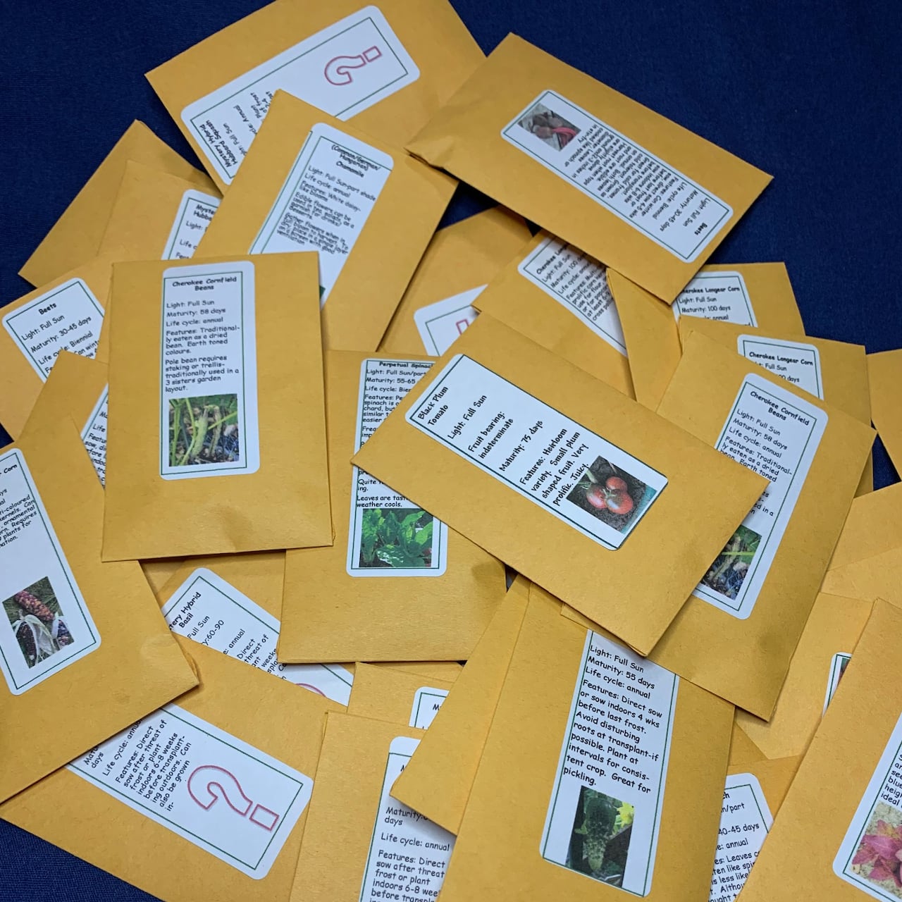 Packages of harvested seeds