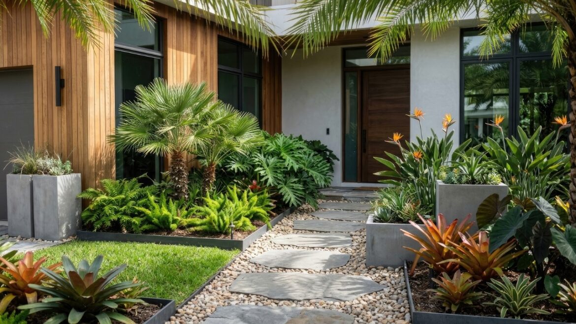 Modern Tropical Entryway Design | Small Front Yard Landscaping Trends 2026 Modern Tropical Entryway Design | Small Front Yard Landscaping Trends 2026