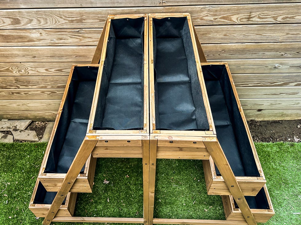 wooden raised planter with multiple compartments